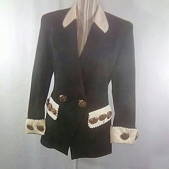Jackets & Blazers - Designer Blazer Black & White Big Brass  Buttons